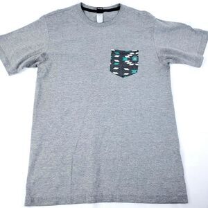 Vintage 90s Volcom T Shirt Front Pocket Short Sleeve Geo Pattern Size Medium